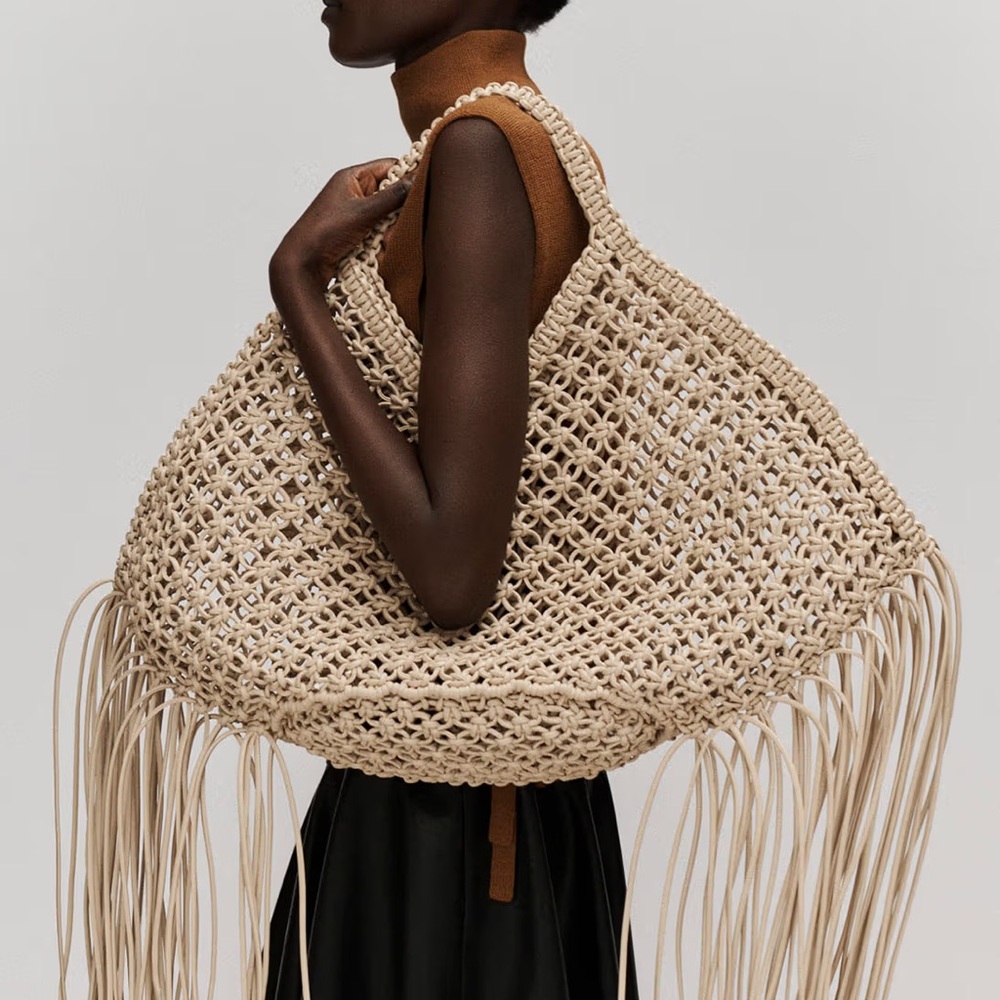 Yuzefi Large Woven Fringe Vegan Leather Tote Bag